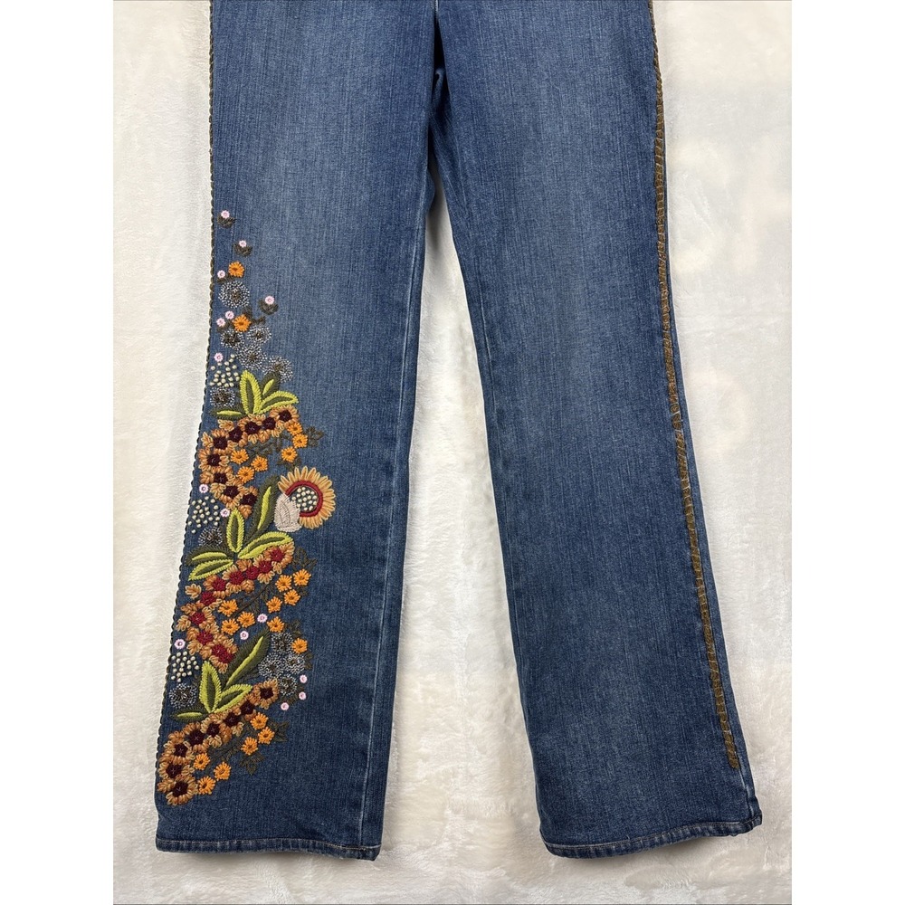 VTG Per Se Women 10 Floral Embroidered‎ Beaded Jeans Bootcut Artsy Hobo Festival - Picture 4 of 13